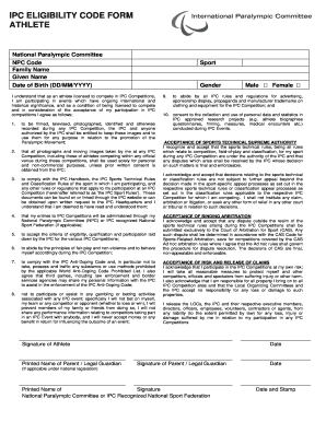 IPC Athlete Eligibility Code Form