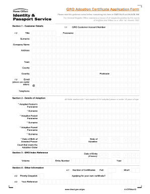 GRO Adoption Certificate Application Form