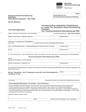 Hinweise für die Rehabilitationseinrichtung zur Anwendung der Verordnungsformulare zur Psychosomatischen Reha-Nachsorge (PRN)