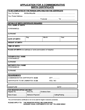 Commemorative Birth Certificate Application