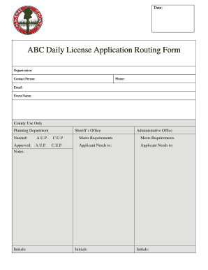 ABC Daily License Application Routing Form
