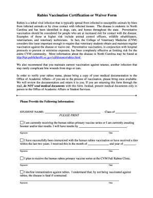 Rabies Vaccination Certification or Waiver Form