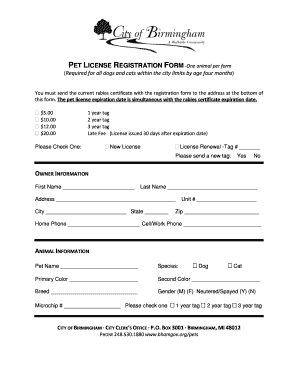 Pet License Registration Form