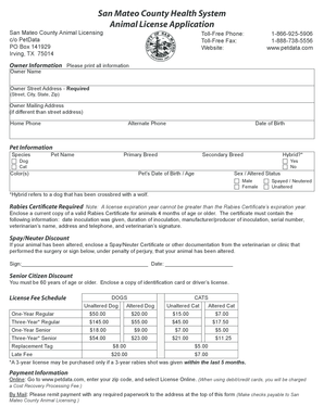 San Mateo County Animal License Application