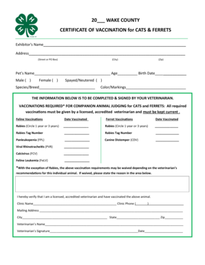 Wake County Certificate of Vaccination for Cats & Ferrets