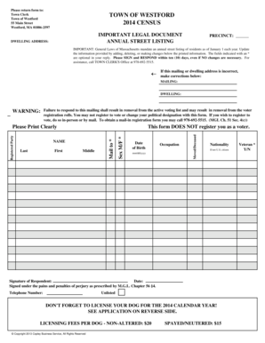 Massachusetts Annual Street Listing Form
