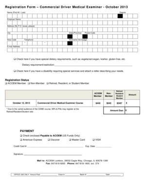 Commercial Driver Medical Examiner Registration Form