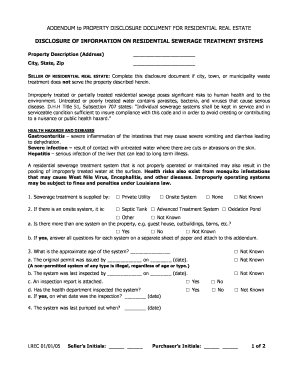 Addendum to Property Disclosure for Residential Sewerage Systems
