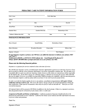 Pediatric Care Patient Information Form
