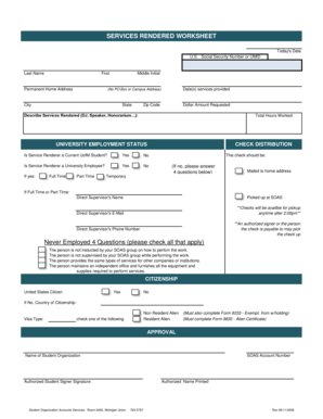 Services Rendered Worksheet