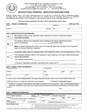 Texas Architectural Barriers Inspection Response Form