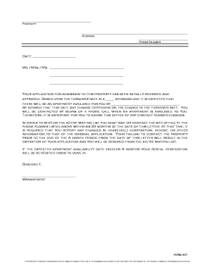Property Admission Approval Letter