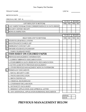 Property Management Tenant File Checklist