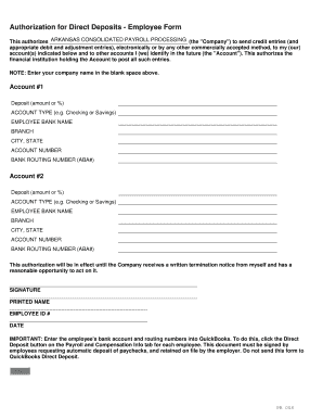 Authorization for Direct Deposits - Employee Form