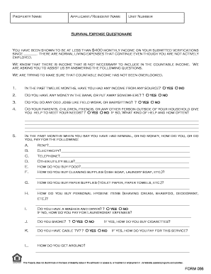 Survival Expense Questionnaire Form 056