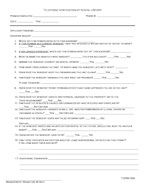 Rental History Verification Form
