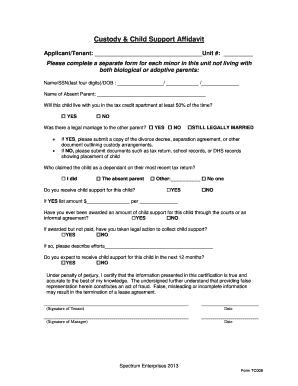 Custody & Child Support Affidavit