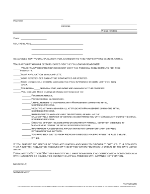 Property Application Rejection Notice