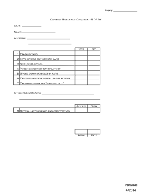 Current Residence Checklist