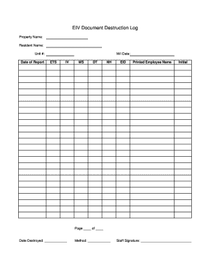 EIV Document Destruction Log