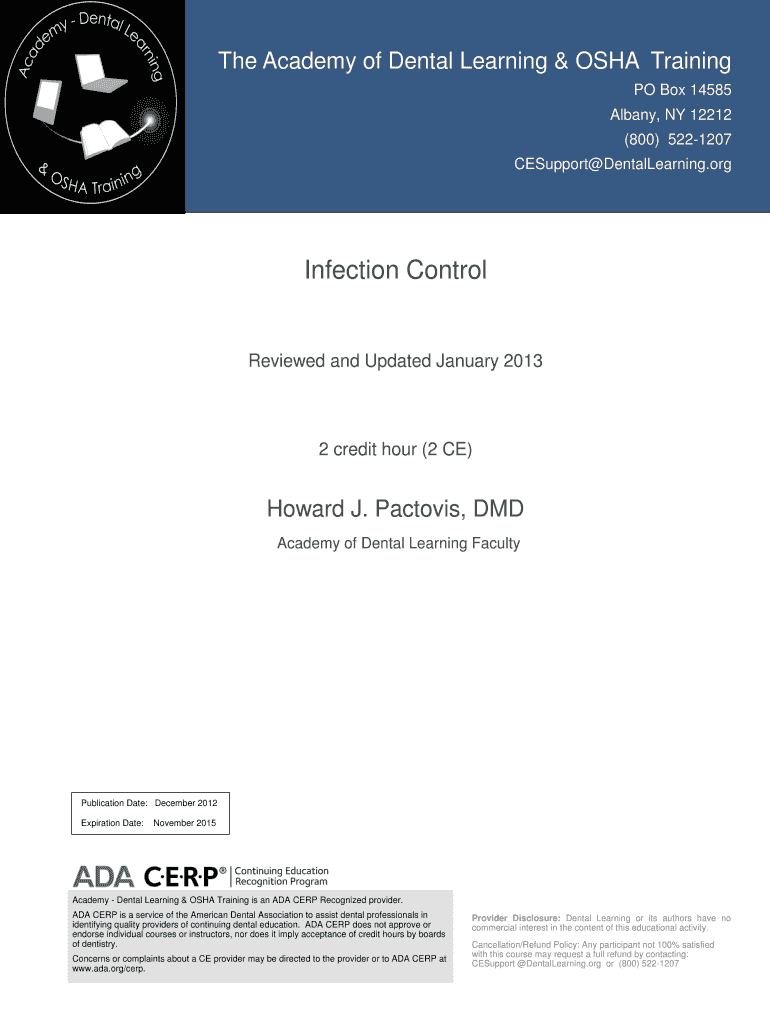 Fillable Online Infection Control Academy of Dental Learning Fax