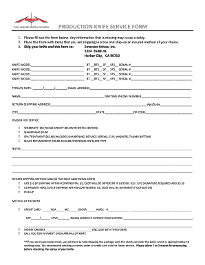 Production Knife Service Form
