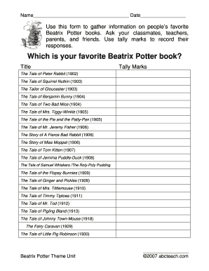 Beatrix Potter Book Survey Form