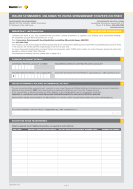 Issuer Sponsored Holdings to CHESS Sponsorship Conversion Form