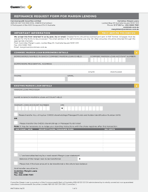 Refinance Request Form for Margin Lending