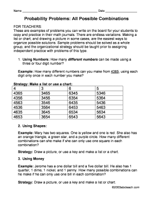 Probability Problems Worksheet