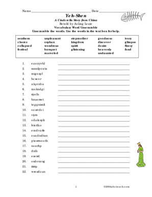Yeh-Shen Vocabulary Worksheet