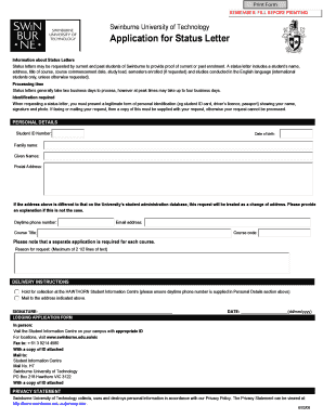 Swinburne University Status Letter Application