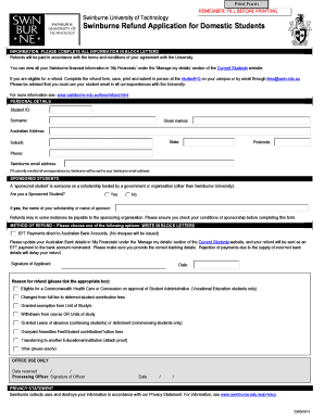 Swinburne Refund Application for Domestic Students
