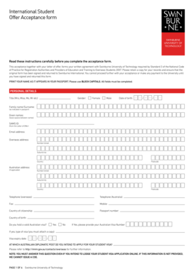 Swinburne International Student Offer Acceptance Form