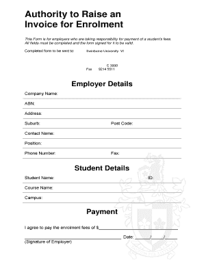 Authority to Raise an Invoice for Enrolment