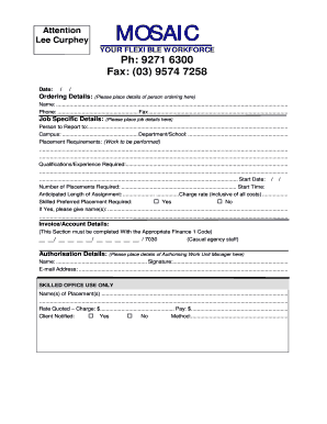 Placement Order Form