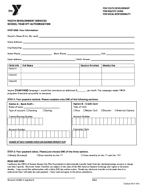 YMCA Electronic Funds Transfer Authorization