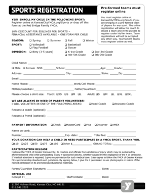 YMCA Sports Registration Form