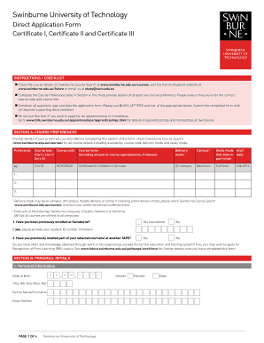 Swinburne University Direct Application Form