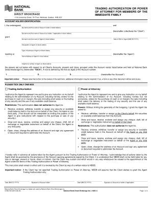 Trading Authorization Power of Attorney for Immediate Family