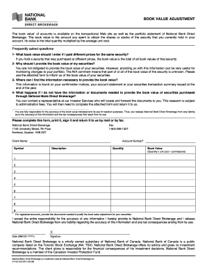 Book Value Adjustment Form