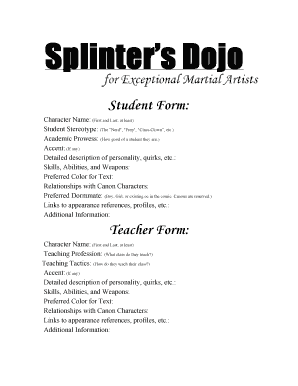 Student and Teacher Character Form