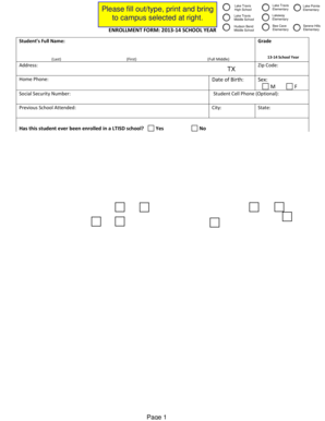 2013-14 School Enrollment Form