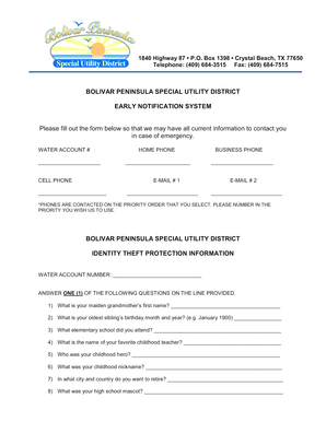 Early Notificaton / ID Protection Form - Bpsud.com