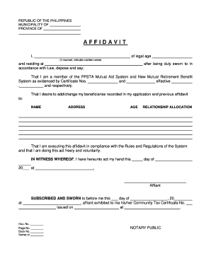 Philippines Beneficiary Affidavit