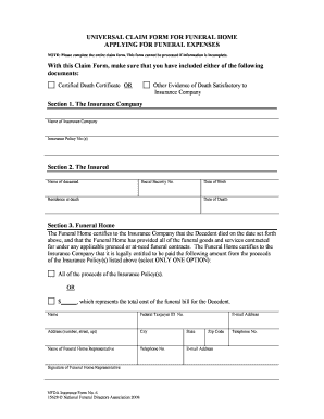Universal Claim Form for Funeral Home