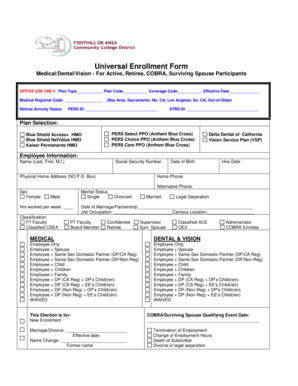 Universal Enrollment Form for Medical/Dental/Vision