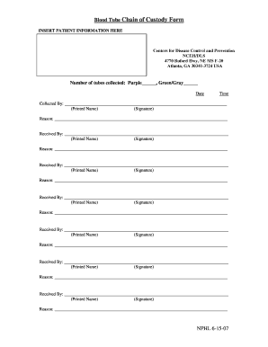 Blood Tube Chain of Custody Form