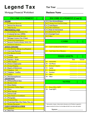 Mortgage Financial Worksheet