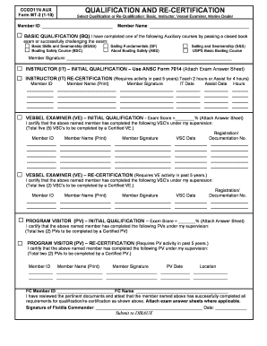 USCG Auxiliary Qualification and Re-Certification Form